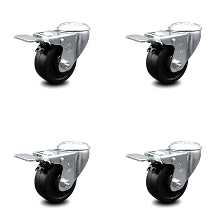 Service Caster 3 Inch Soft Rubber Swivel Bolt Hole Caster Set with Total Lock Brake SCC SCC-BHTTL20S314-SRS-4